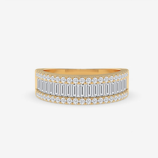 Triple Row Baguette & Round Diamond Fashion Ring