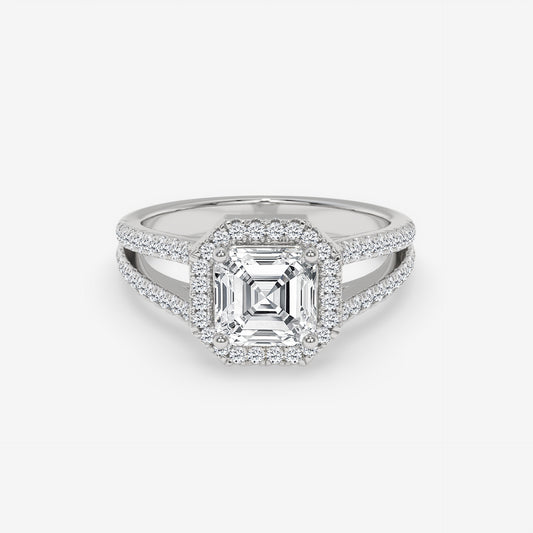 Asscher Halo Split Shank Ring
