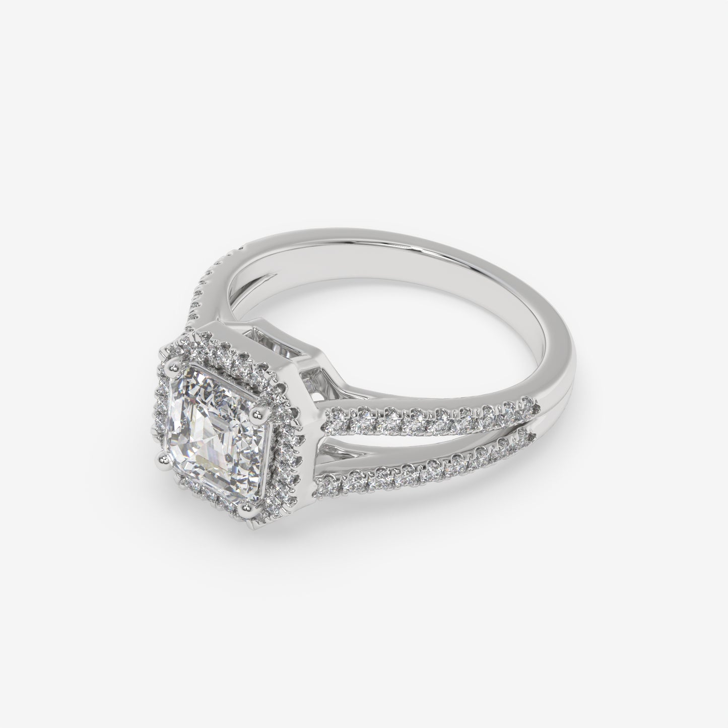 Asscher Halo Split Shank Ring