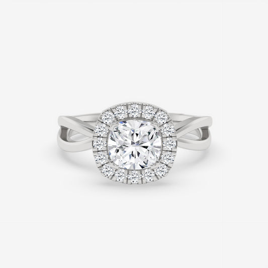 Cushion Cut Halo Diamond Ring with Split Shank