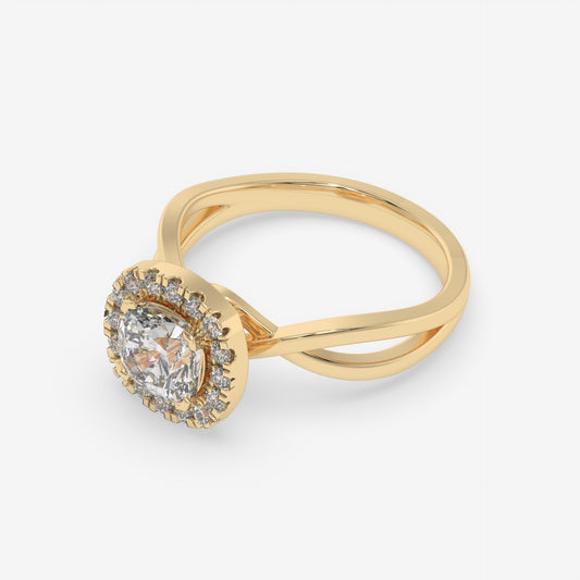 Cushion Cut Halo Diamond Ring with Split Shank